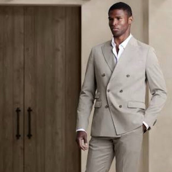 Banana Republic Double Breasted Suit Jacket 40S Surgeon Cuffs Ticket Pocket Peak